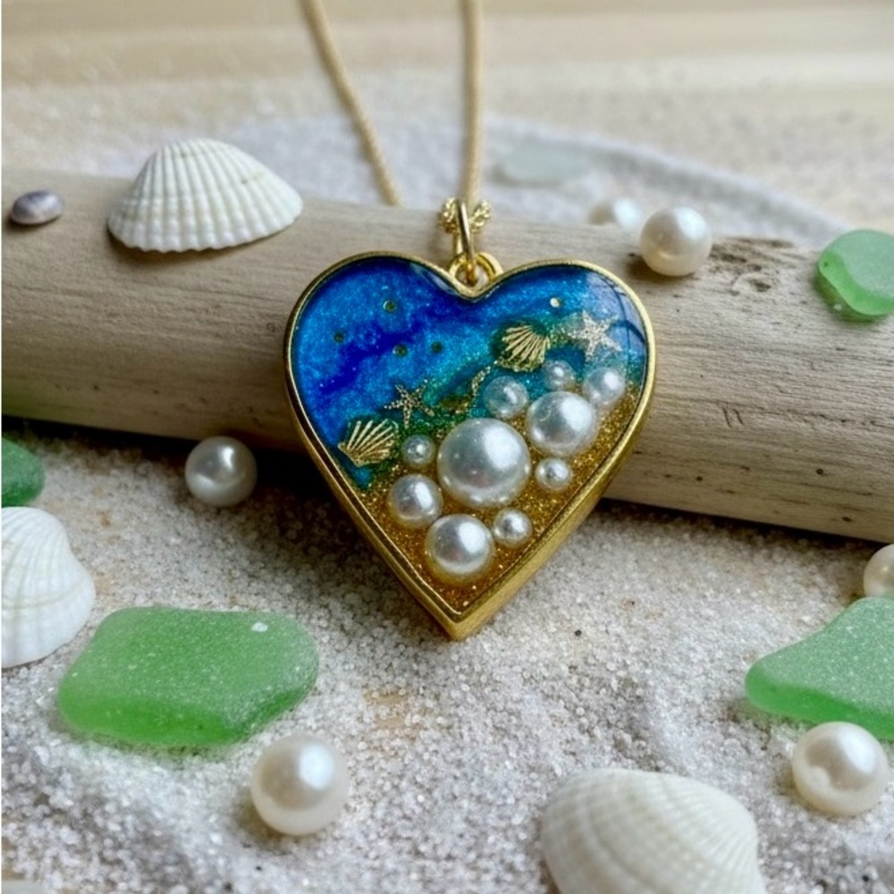 Gold and Blue Heart Pendant Necklace